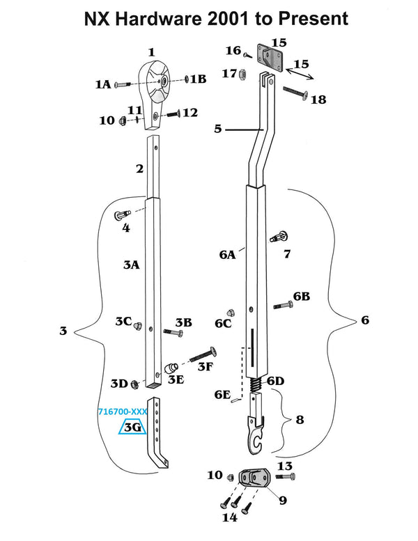 Zip Dee Awning Satin Hinge Bar for Universal Hardware and NX Hardware - 716700-XXX