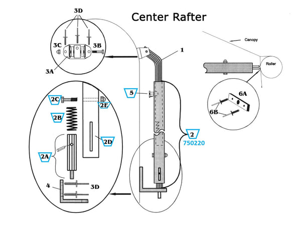 Zip Dee Satin Center Rafter Complete Tube Assembly 1994 to Present - 750220