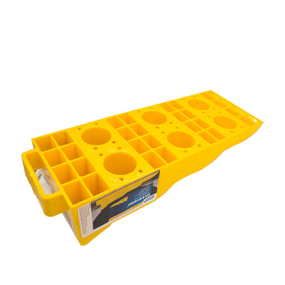 Camco Yellow Drive On Tri-Leveler, Raises Your RV Up by 3-7/8" Works on Any Tire , Has Built In Handle, Load Capacity of 4000 lbs, Durable Non Slip Surface (44573) 