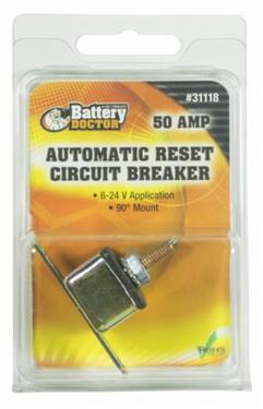 Battery Doctor Auto Reset Circuit Breaker w/Right Angle Bracket, 50A