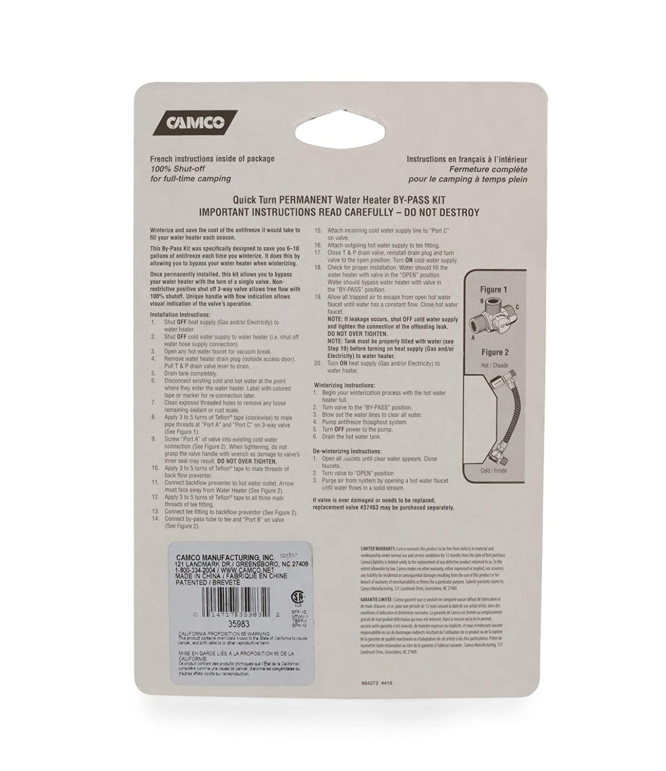 Camco 35983 Quick Turn Permanent By-Pass Kit - Lead Free