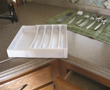 Camco 43503 9" L x 13" W Adjustable Cutlery Tray, White