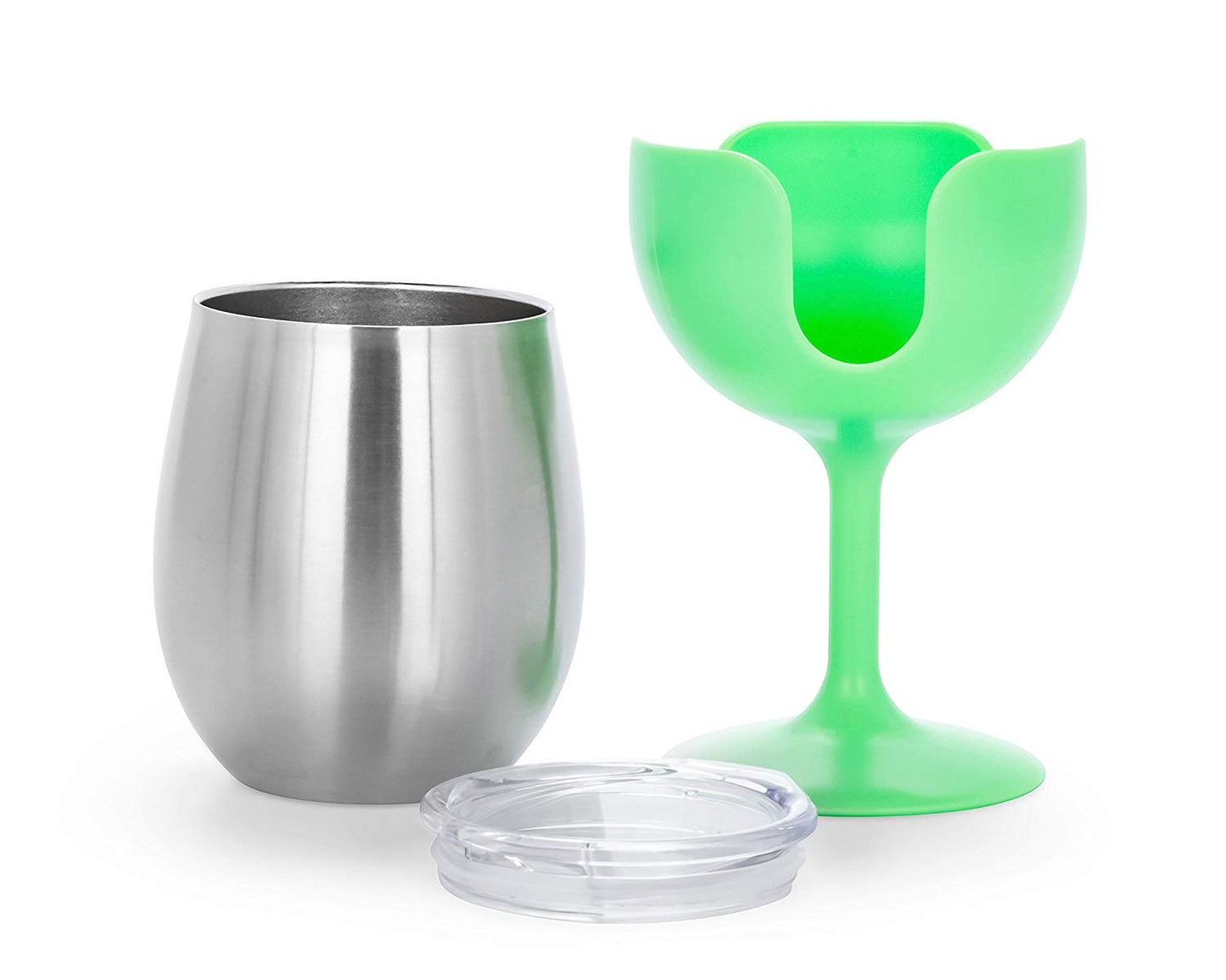 Camco Life is Better at the Campsite Yellow and Green 8 oz Stainless Steel Tumbler Set with Removable Wine Glass Stems