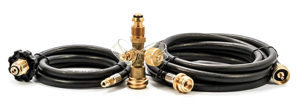 Camco 59123 Propane Brass 4 Port Tee with 5' and 12' Hoses