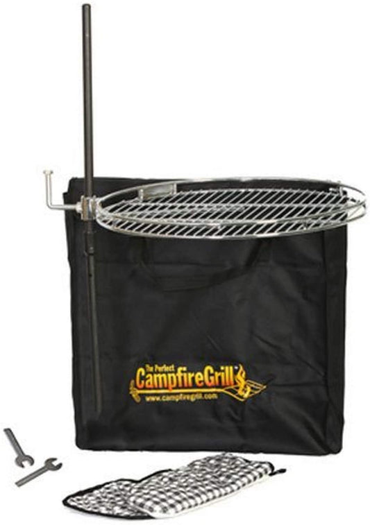 Campfire Grill 1030 18" Round Firepit Grill with Stake, Hot Pad, Glove & Carrying Bag