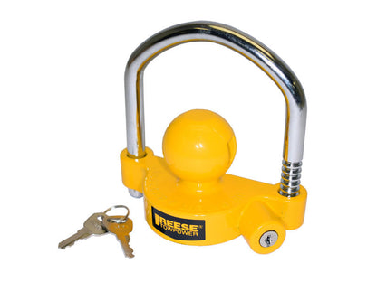REESE Towpower 72783 Universal Coupler Lock, Adjustable Storage Security, Heavy-Duty Steel, Yellow and Chrome