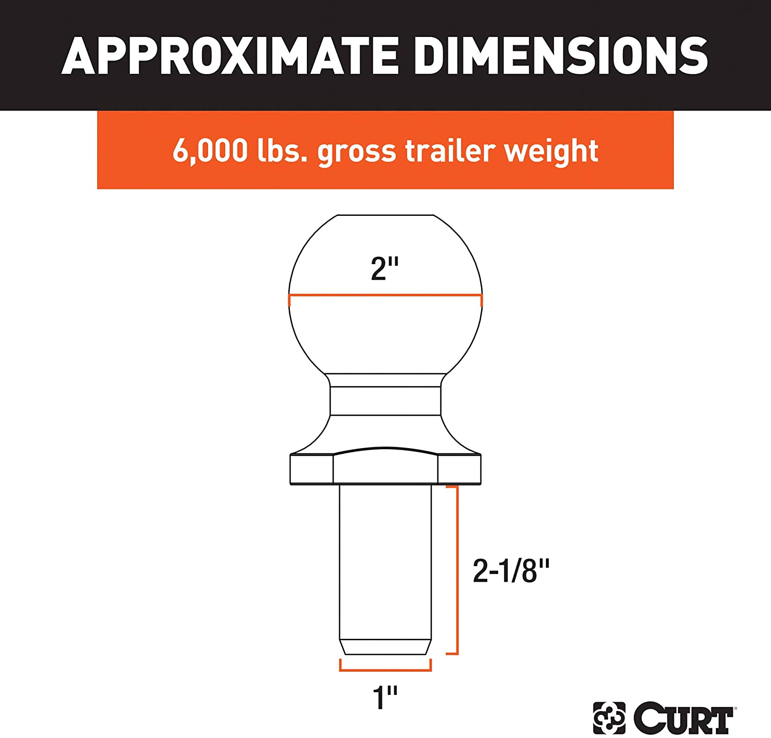 CURT 40066 Trailer Hitch Ball 2" x 1" x 2-1/8"