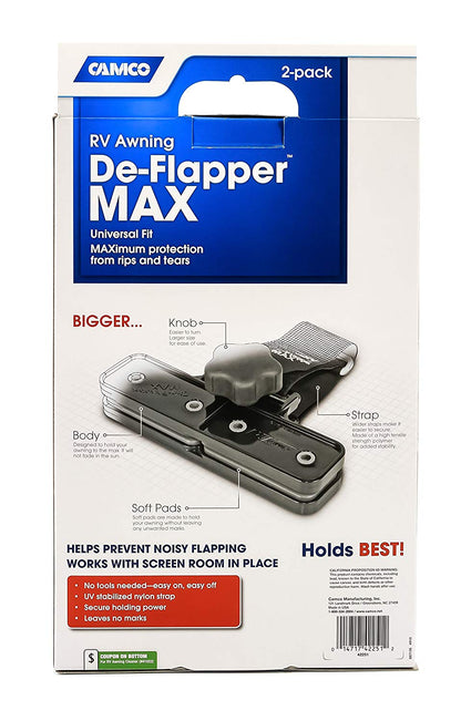 Camco Awning De-Flapper Max - Protects Your RV Awning From Costly Rips and Tears, Rust Resistant - 2 Pack (42251