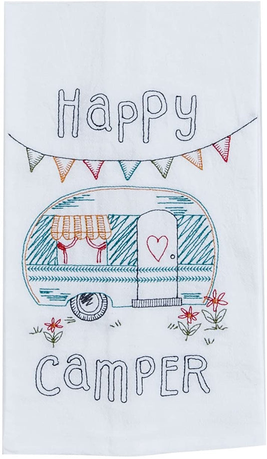 Kay Dee Designs R3011 Embroidered Happy Camper Trailer Flour Sack Dish Towel