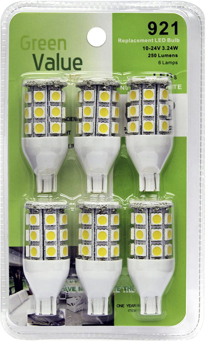 Green LongLife 25011V Value Series 921 / T15 Wedge Base LED Bulb, Pack of 6