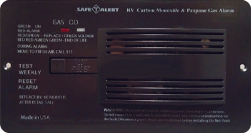   MTI Industry 70-742-P-BL Carbon Monoxide/ Propane Leak Detector; Safe-T-Alert (TM); Detects Both LP And CO Gas; Alerts To Leak With Beeping; Without Digital Display; Flush Mount; 12 Volt DC Hardwire; Black