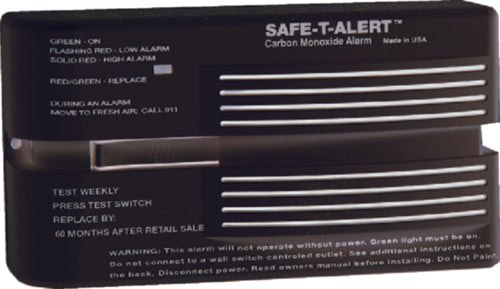 MTI Industry 65-541-BL Carbon Monoxide Detector; Safe-T-Alert (TM); Surface Mount Detector; Alerts To Leak With Beeping; Without Digital Display; 12 Volt DC; Black; 5-1/2 Inch Width x 3 Inch Height x 1.3 Inch Depth