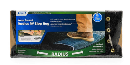 Camco 42947 RV Step Rug ( Premium Radius Wrap Around Step Rug, Turf Material (22" Wide) - Black)