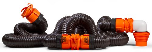 Camco 20' RhinoFLEX 20-Foot RV Sewer Hose Kit, Swivel Transparent Elbow with 4-in-1 Dump Station Fitting-Storage Caps Included 39741