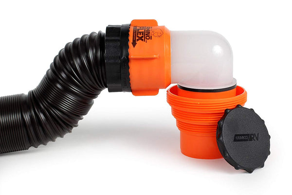 Camco 20' RhinoFLEX 20-Foot RV Sewer Hose Kit, Swivel Transparent Elbow with 4-in-1 Dump Station Fitting-Storage Caps Included 39741