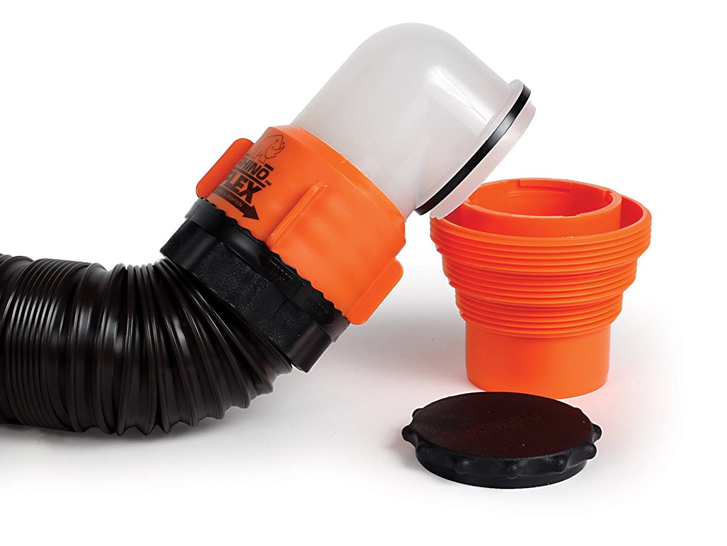 Camco 20' RhinoFLEX 20-Foot RV Sewer Hose Kit, Swivel Transparent Elbow with 4-in-1 Dump Station Fitting-Storage Caps Included 39741