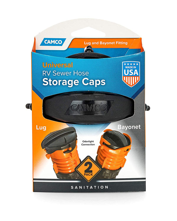 Camco 39752 One Bayonet Cap & One Lug RV Sewer Hose Storage Cap (Pack of 2)