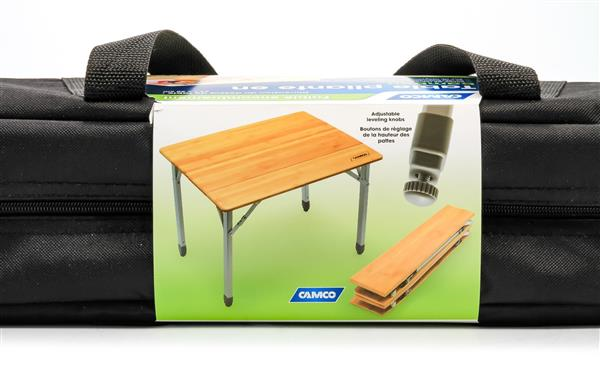 Camco 51895 Bamboo Folding Table with Aluminum Legs- Compact Design
