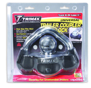 Trimax UMAX100 Premium Universal 'Solid Hardened Steel' Trailer Lock (fits All couplers)