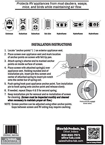 Ultra-Fab Products 53-945100 Insect Screen RV Furnace Vent 