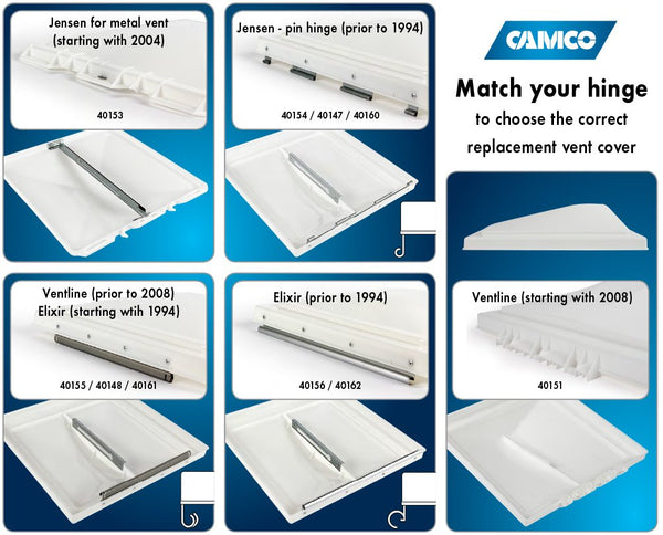 Camco RV Roof Vent Lid - Various Hinge Styles and Colors