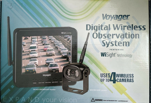 Voyager WVOS541 four Camera Enabled Digital Wireless Observation System with 5.6" color LCD monitor, connect up to 4 wireless cameras and 1 wired camera, build-in microphone, 960 x 234 Resolution 