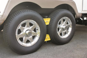 Camco RV Wheel Stop- Stabililizes Your Trailer by Securing Tandem Tires to Prevent Movement While Parked- 26" to 30" Tires- Small (44652)