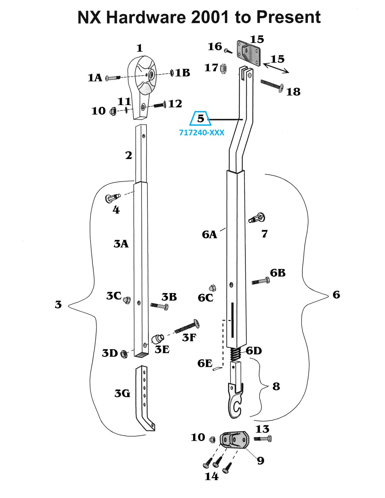 Zip Dee Satin Front/Rear Rafter Arm Bar for NX Hardware - 717240-XXX